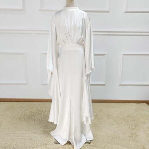 Satin Patchwork Spring Trumpet Sleeve Modest Maxi Dress