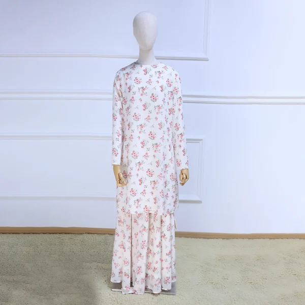 Custom Pattern Blouse Skirt Set Floral Printing Heavy Chiffon CoTudung Girl Baju Kurung