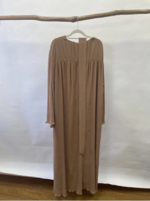 1 Custom Blend Rib Knit Maxi Dress with Extra Long Sleeves and Boat Neck