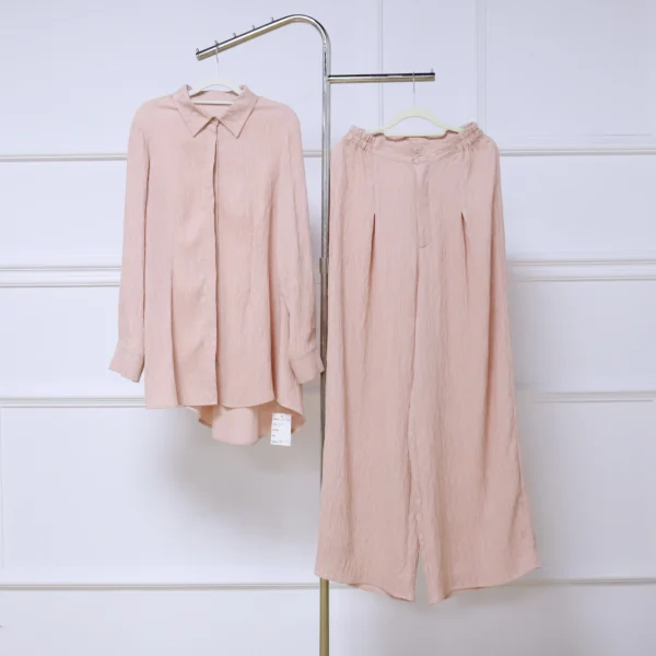 Latest Modest Simple Plain Color Blouse Pant Plus Size Two-Piece Islamic Clothing