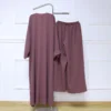 1 Islamic Fashion 2 Piece Modest Set Open Abaya Tunic with and Pants Set with Band