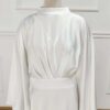 2 Satin Patchwork Spring Trumpet Sleeve Modest Maxi Dress