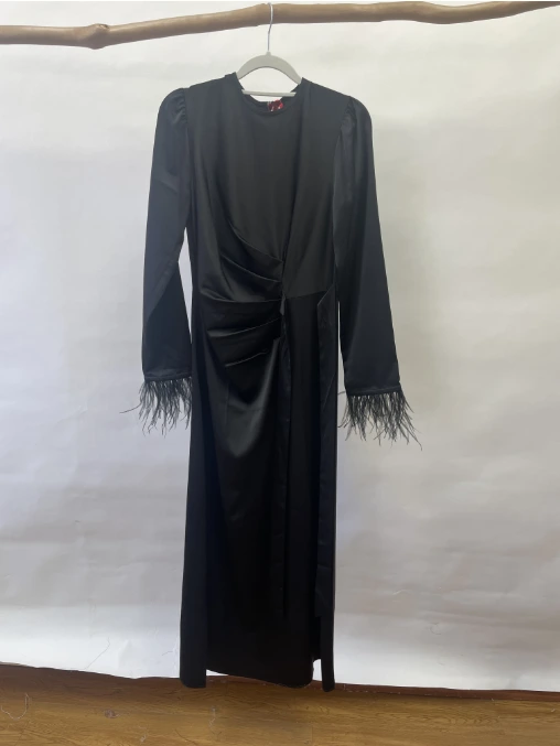 2 Satin Extra Long Sleeve Knit Maxi Dress for Muslim Women