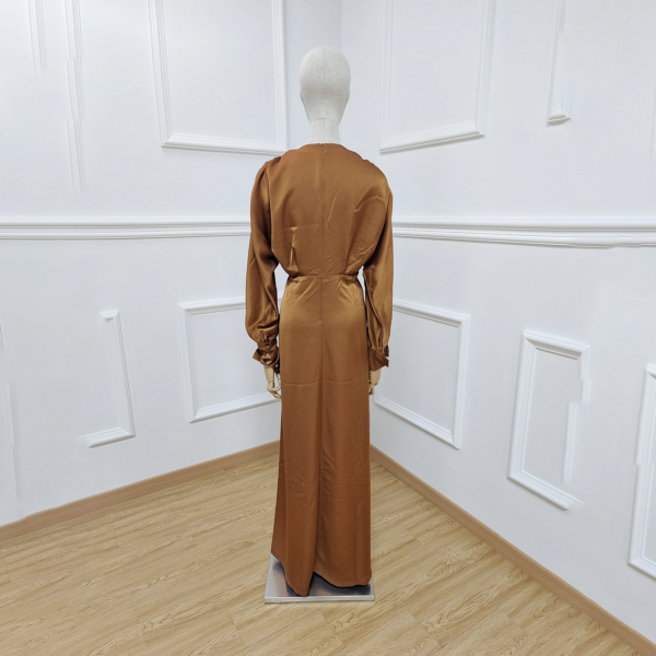 2 Unique Cuff Design Shiny Fabric Maxi Dress