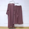 2 Islamic Fashion 2 Piece Modest Set Open Abaya Tunic with and Pants Set with Band