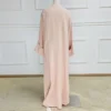 Modest Breathable Set for Adults Handmade Silk Kimono Abaya Top with Pants