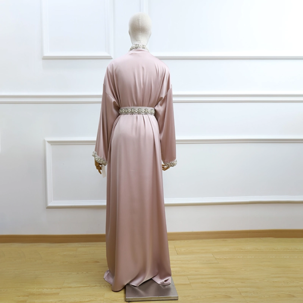 20941aba-180c-4f6d-bd92-9d648f778cef Dubai Elegent Modest Robe with Sequin Tassel Muslim Women Satin Abaya with Diamond