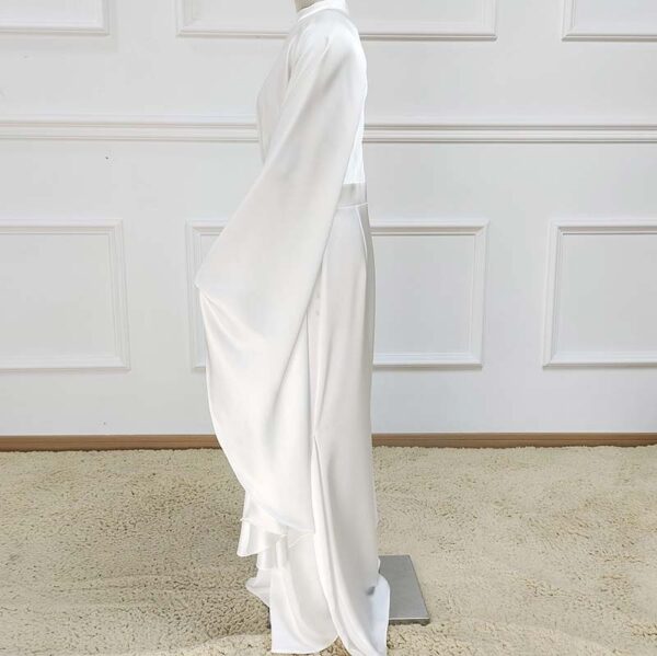 3 Satin Patchwork Spring Trumpet Sleeve Modest Maxi Dress