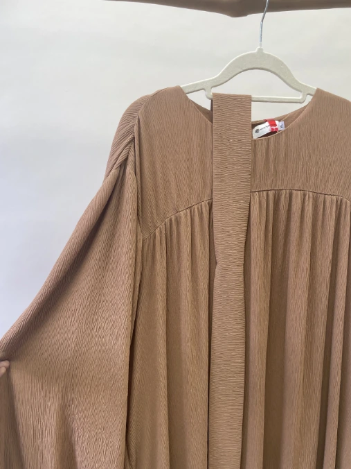 3 Custom Blend Rib Knit Maxi Dress with Extra Long Sleeves and Boat Neck