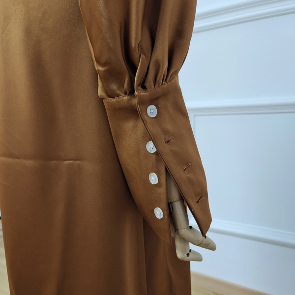 3 Unique Cuff Design Shiny Fabric Maxi Dress