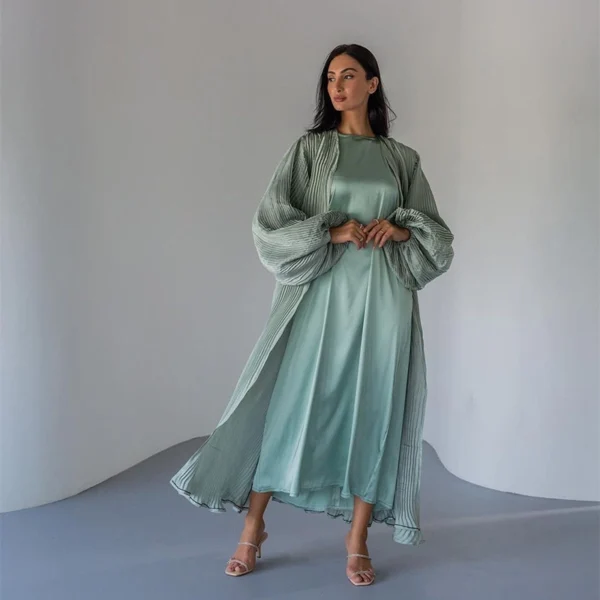 4 2024 2 Pieacs Open Abaya Dress For Beautiful Women