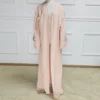 Modest Breathable Set for Adults Handmade Silk Kimono Abaya Top with Pants