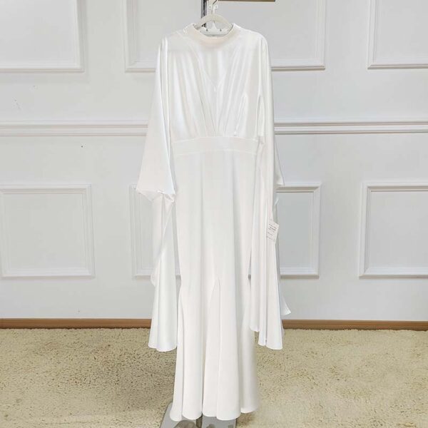 6 Satin Patchwork Spring Trumpet Sleeve Modest Maxi Dress