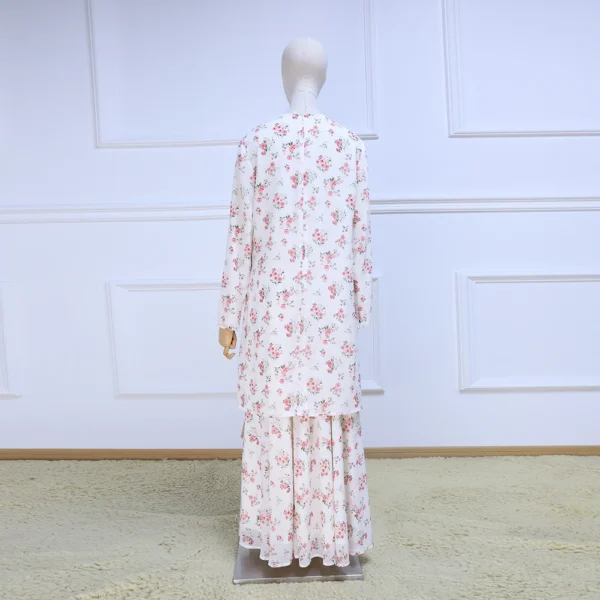 Custom Pattern Blouse Skirt Set Floral Printing Heavy Chiffon CoTudung Girl Baju Kurung