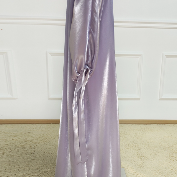 6b0cc482-e442-4f55-bc6b-0afbbaf0af53 New Shimmery Islamic Clothing Light Shiny Satin Silk Abaya With Inner Slip Dress Set