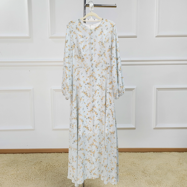 86.1 Summer Printed Flowers Dubai Abaya Chiffon Floral Dress