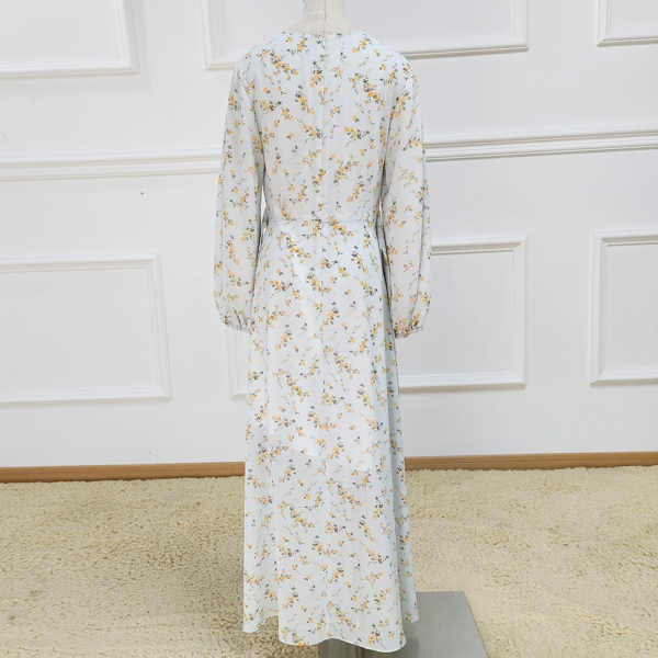 86.3 Summer Printed Flowers Dubai Abaya Chiffon Floral Dress