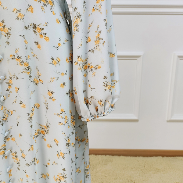 86.6 Summer Printed Flowers Dubai Abaya Chiffon Floral Dress