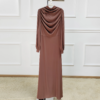 92.1 Mocha Brown Satin Modest Maxi Dress - Cowl Neck Long Sleeve Muslim Abaya