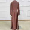 92.2 Mocha Brown Satin Modest Maxi Dress - Cowl Neck Long Sleeve Muslim Abaya