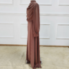 92.4 Mocha Brown Satin Modest Maxi Dress - Cowl Neck Long Sleeve Muslim Abaya