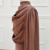 92.5 Mocha Brown Satin Modest Maxi Dress - Cowl Neck Long Sleeve Muslim Abaya