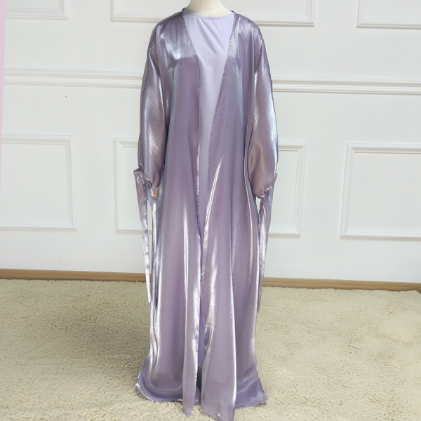 c923b3b7-19f9-4e25-8b88-fe73dba54858 New Shimmery Islamic Clothing Light Shiny Satin Silk Abaya With Inner Slip Dress Set
