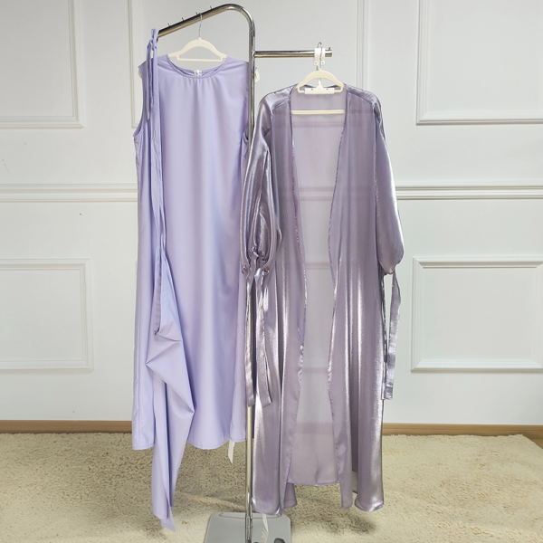 fb303f47-9356-4935-8330-204cc6eb9b15 New Shimmery Islamic Clothing Light Shiny Satin Silk Abaya With Inner Slip Dress Set